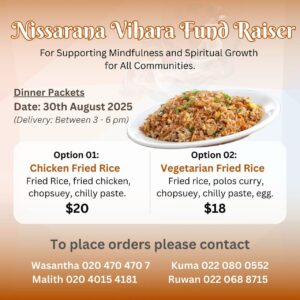 Nissarana Vihara Fund Raiser – Dinner for a Cause